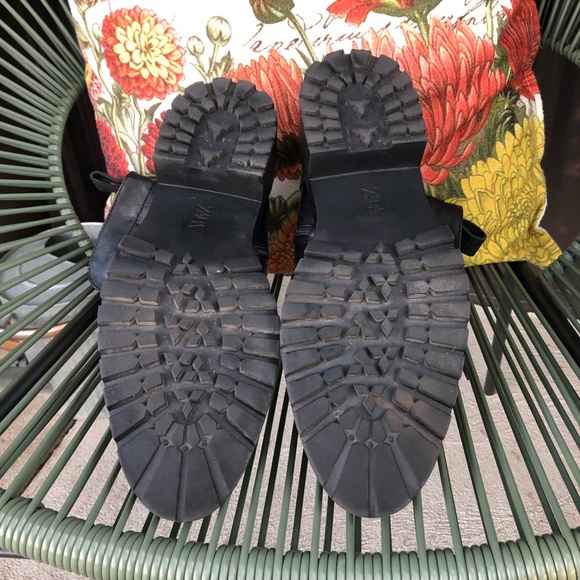 Zara Black Leather Combat Boots with Silver Studded Tongue - Picture 9 of 10